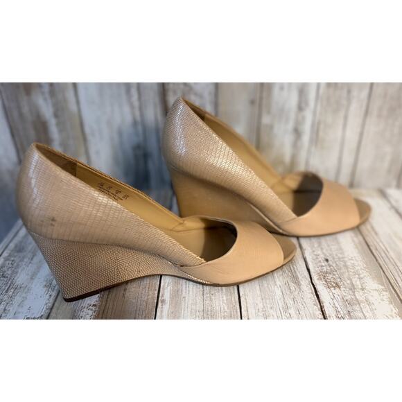 Franco Sarto Beige Nude Leather Peep Toe Wedges - Size 7.5 - Picture 3 of 10